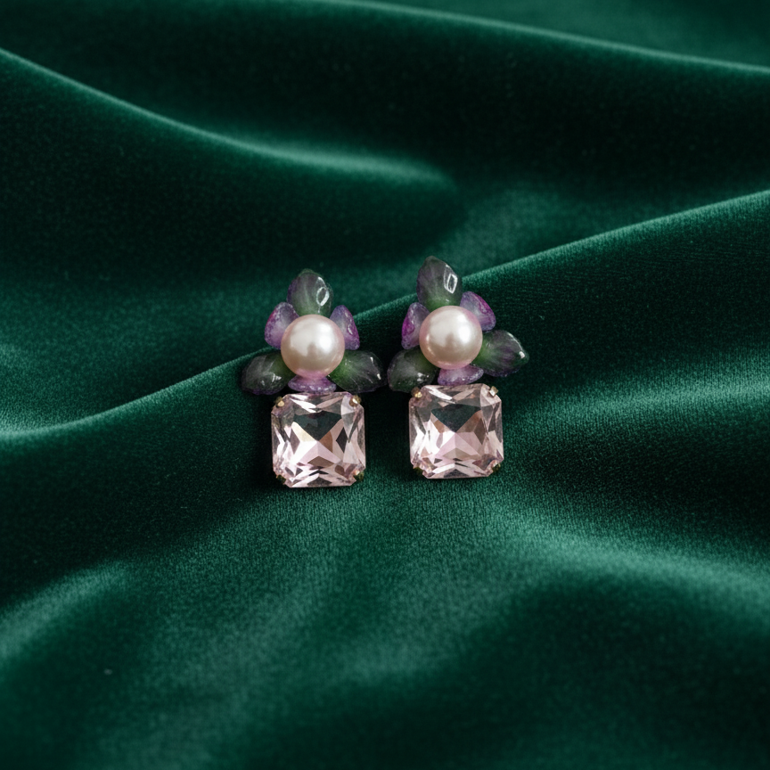 Amara Blossom Pearl & Lavender Stone Earrings