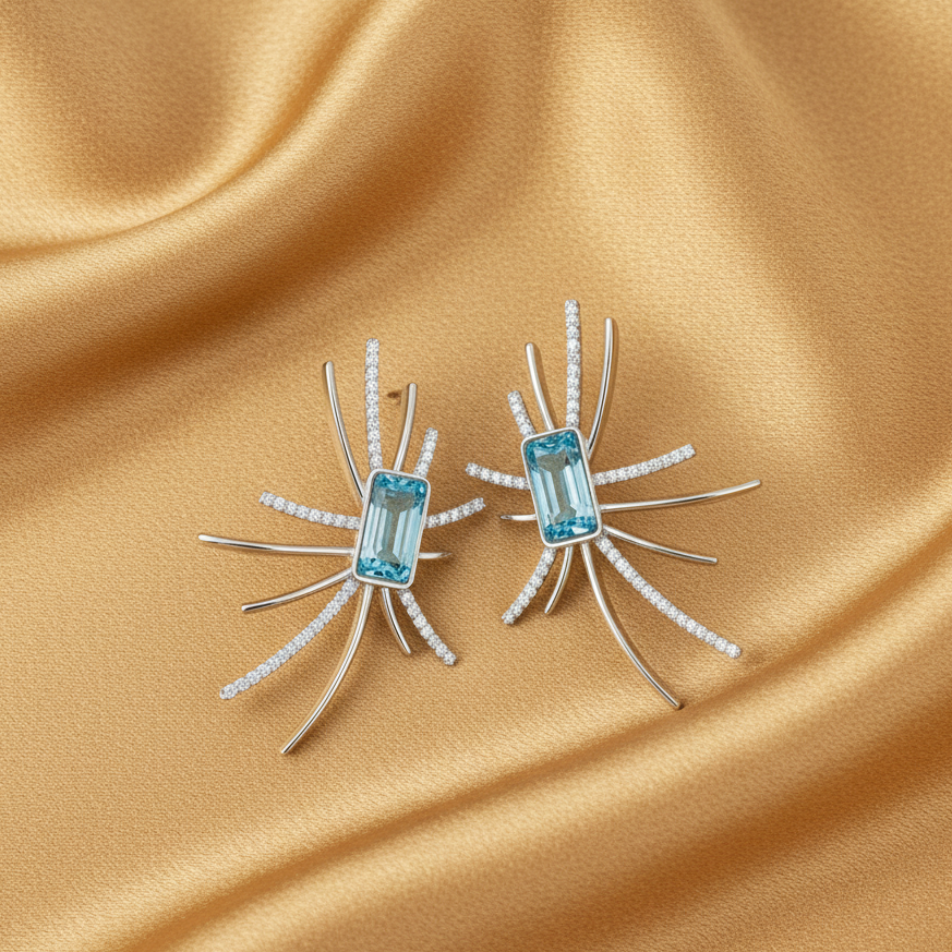 Celeste Radiance Blue Topaz & Crystal Burst Earrings