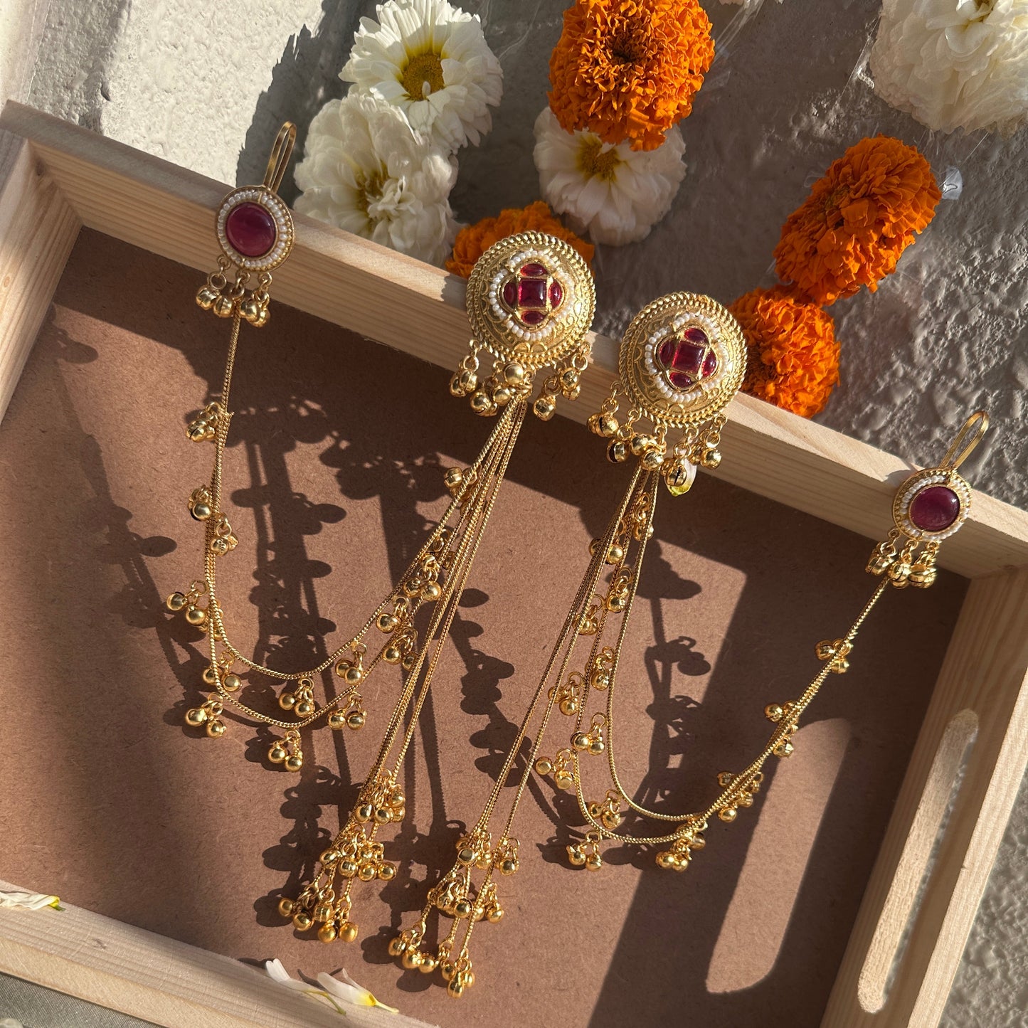 Ruby Kundan Chain Drape Statement Earrings