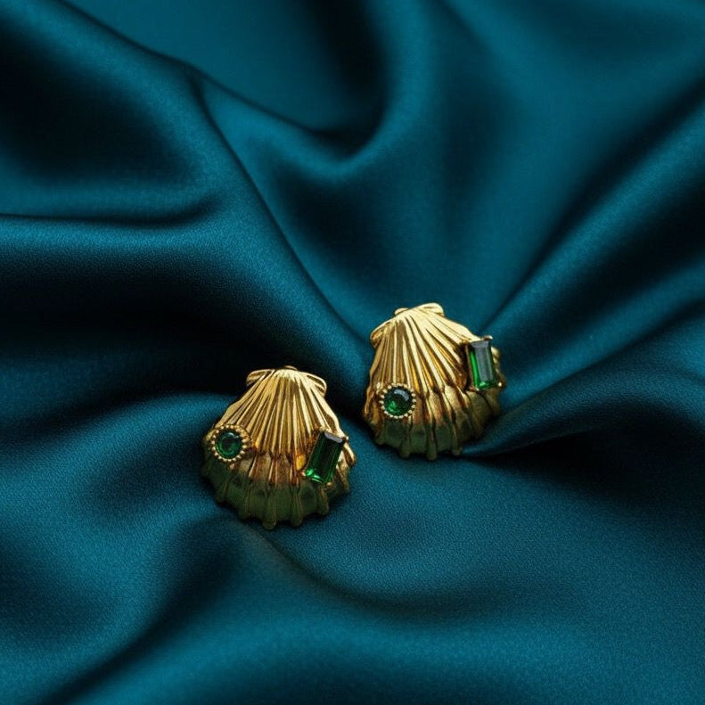 Emerald Tide Shell Earrings