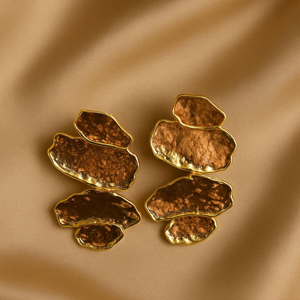 Sculpted Hammered Gold Statement Earrings