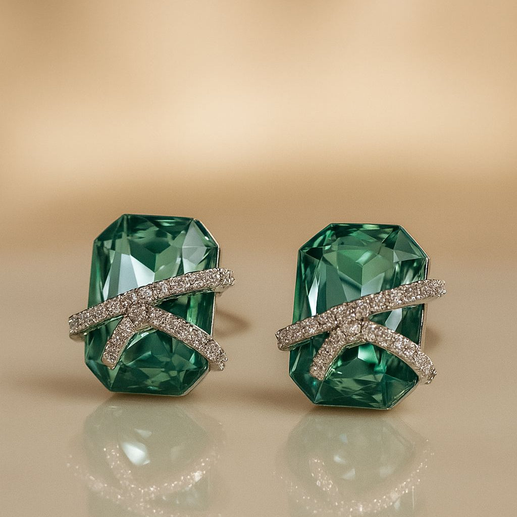 Emerald Radiance Crossover Statement Earrings