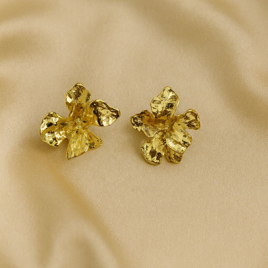 Sculpted Blossom Gold Statement Earrings