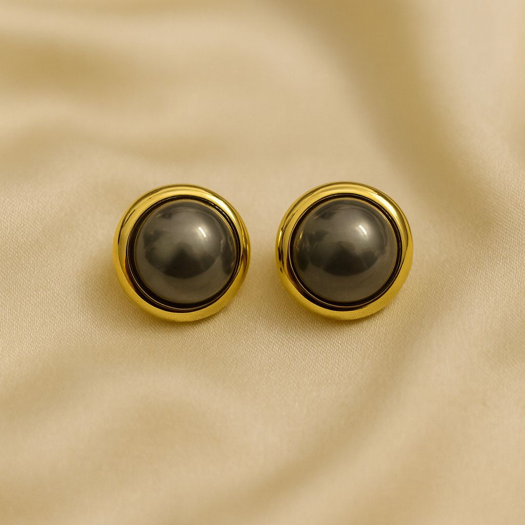 Midnight Globe Gold-Framed Stud Earrings