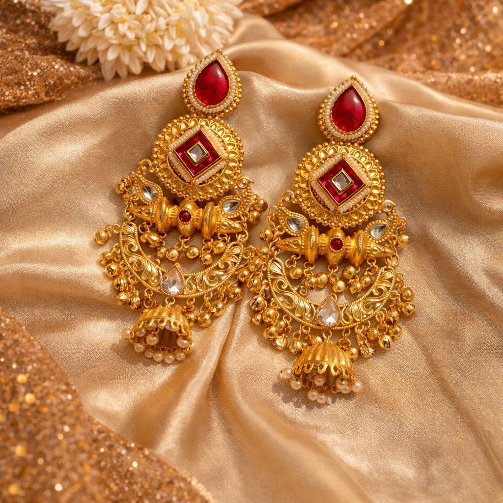 Ruby Chandbali Jhumka Earrings