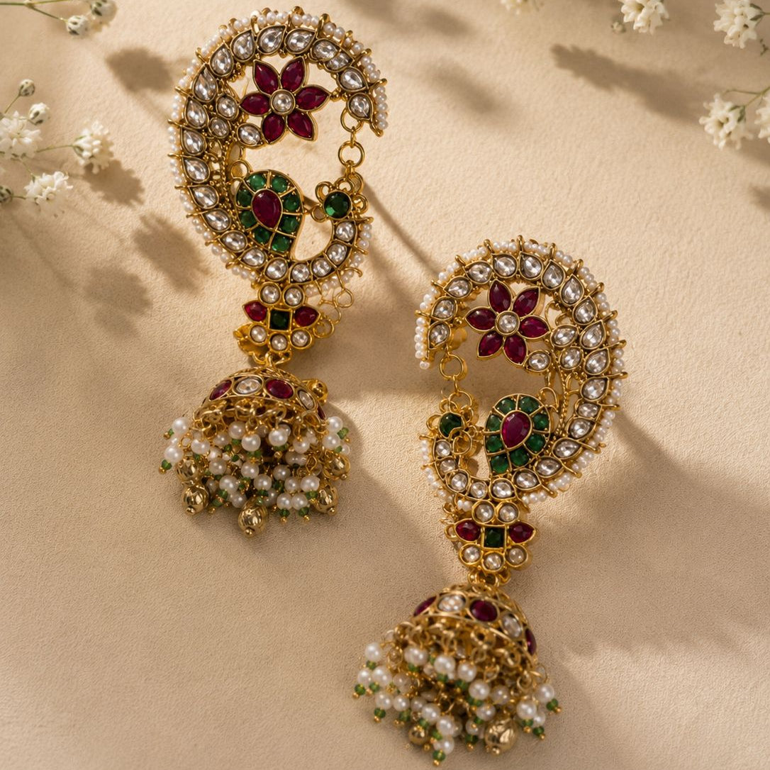 Royal Paisley Kundan Jhumka Earrings