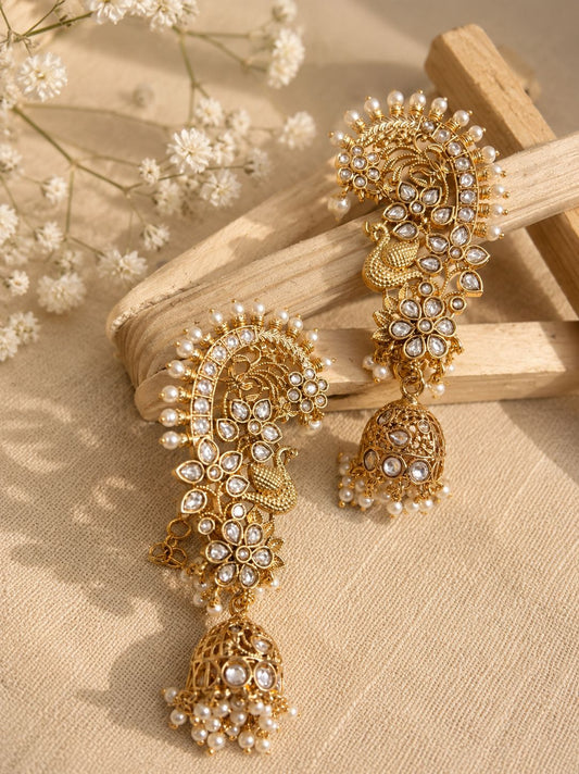 Royal Pearl Peacock EarCuff Jhumka