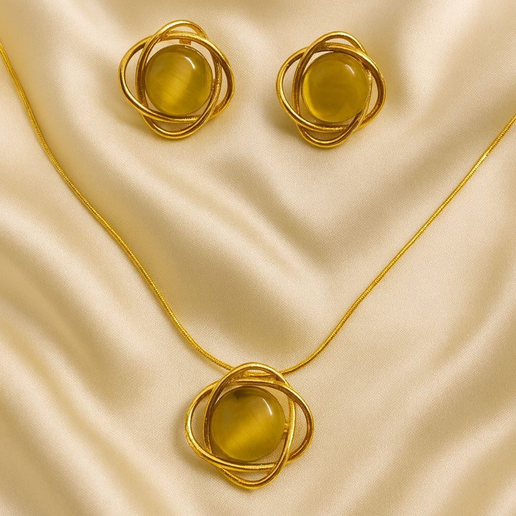 Golden Halo Swirl Necklace & Earrings Set