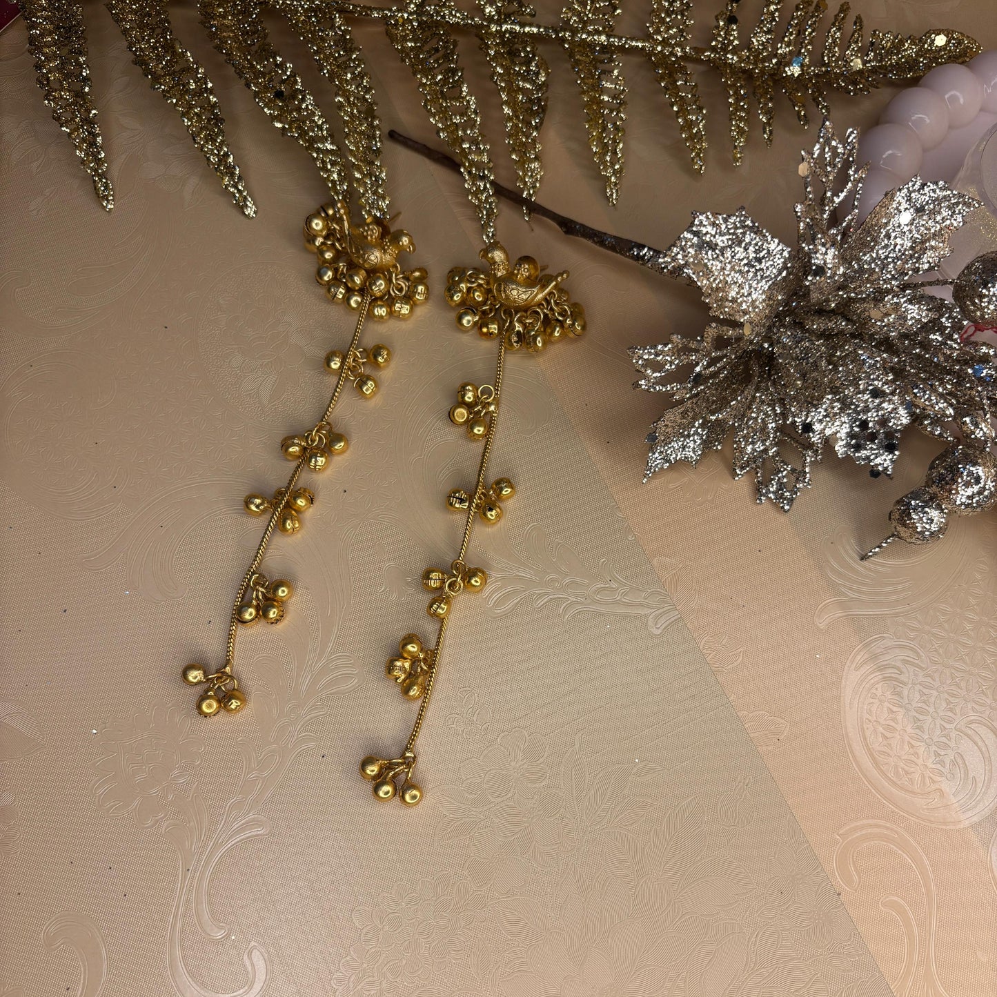 Gold-Plated Bird Motif Dangler Earrings