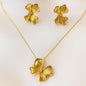 Gold Floral Pendant & Earrings Jewelry Set