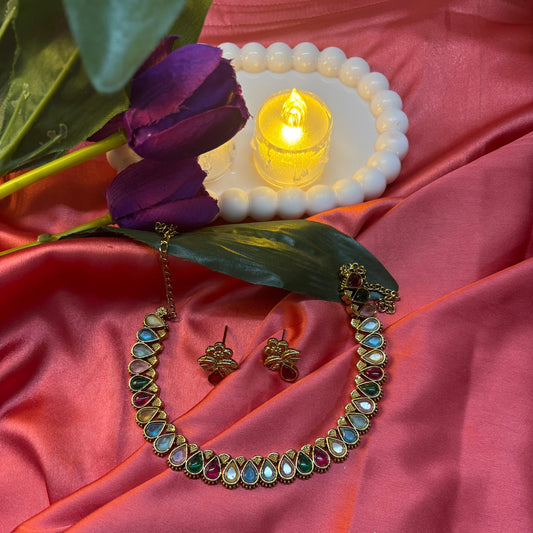Multicolour Teardrop Stone Necklace Set