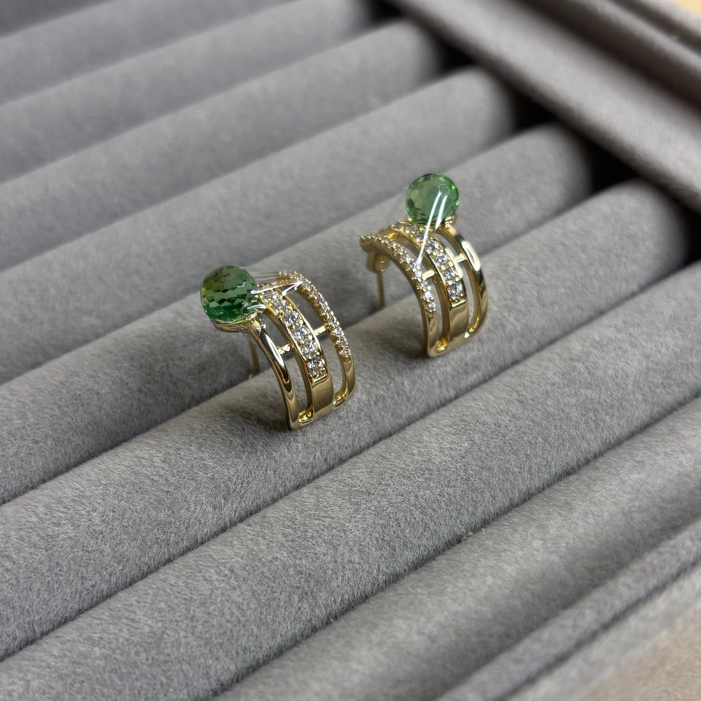 Green Gem Triple-Band Crystal Earrings