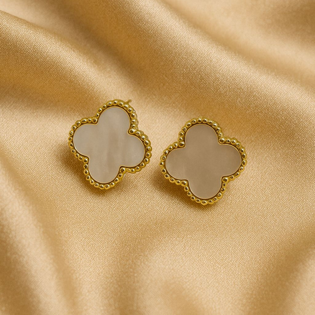 Gold Clover Mother-of-Pearl Stud Earrings