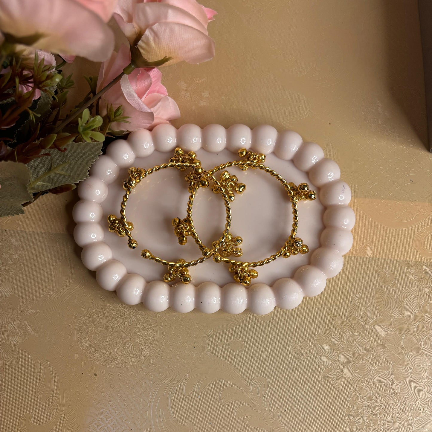 Gold Beaded Hoop Bangle
