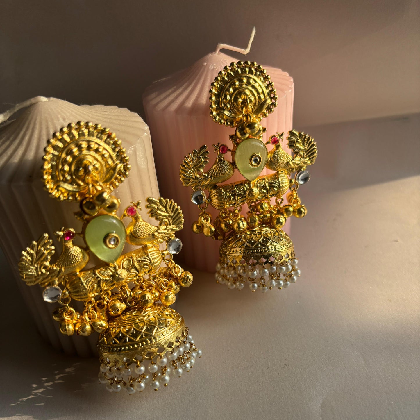 Antique Peacock Temple Jhumka Earrings