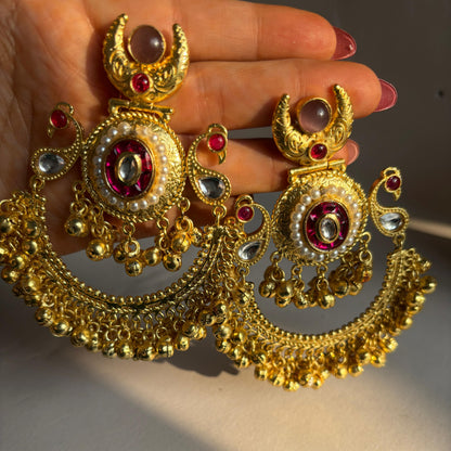 Regal Kundan Crescent Chandbali Earrings