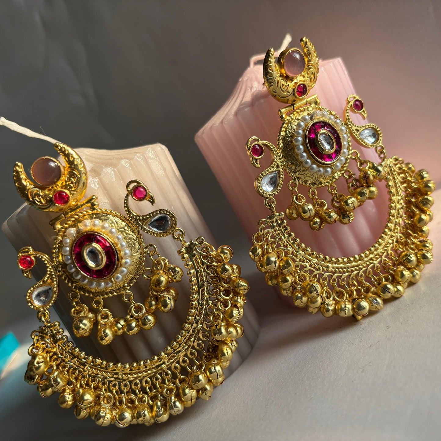 Regal Kundan Crescent Chandbali Earrings