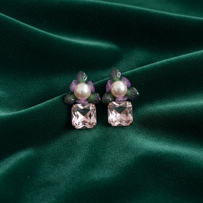Amara Blossom Pearl & Lavender Stone Earrings