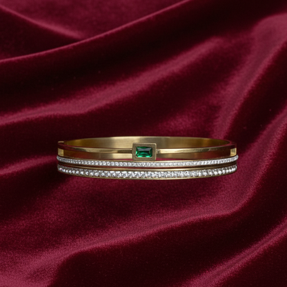 Emerald Grace Gold & Diamond Bangle Bracelet