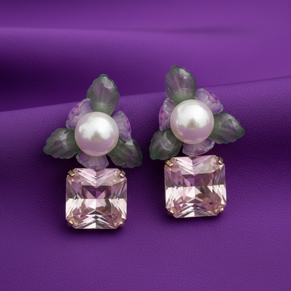 Amara Blossom Pearl & Lavender Stone Earrings