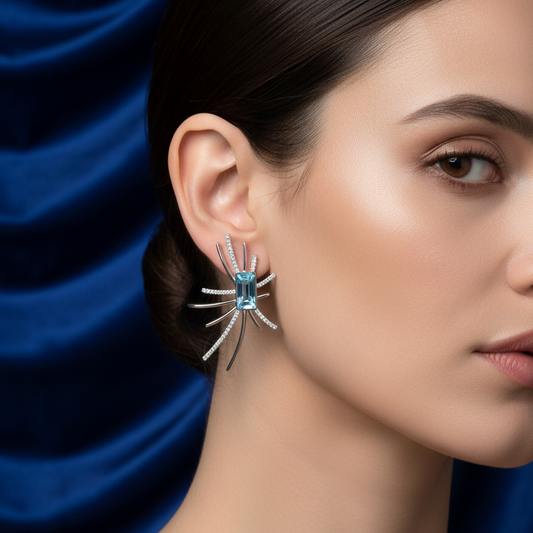 Celeste Radiance Blue Topaz & Crystal Burst Earrings