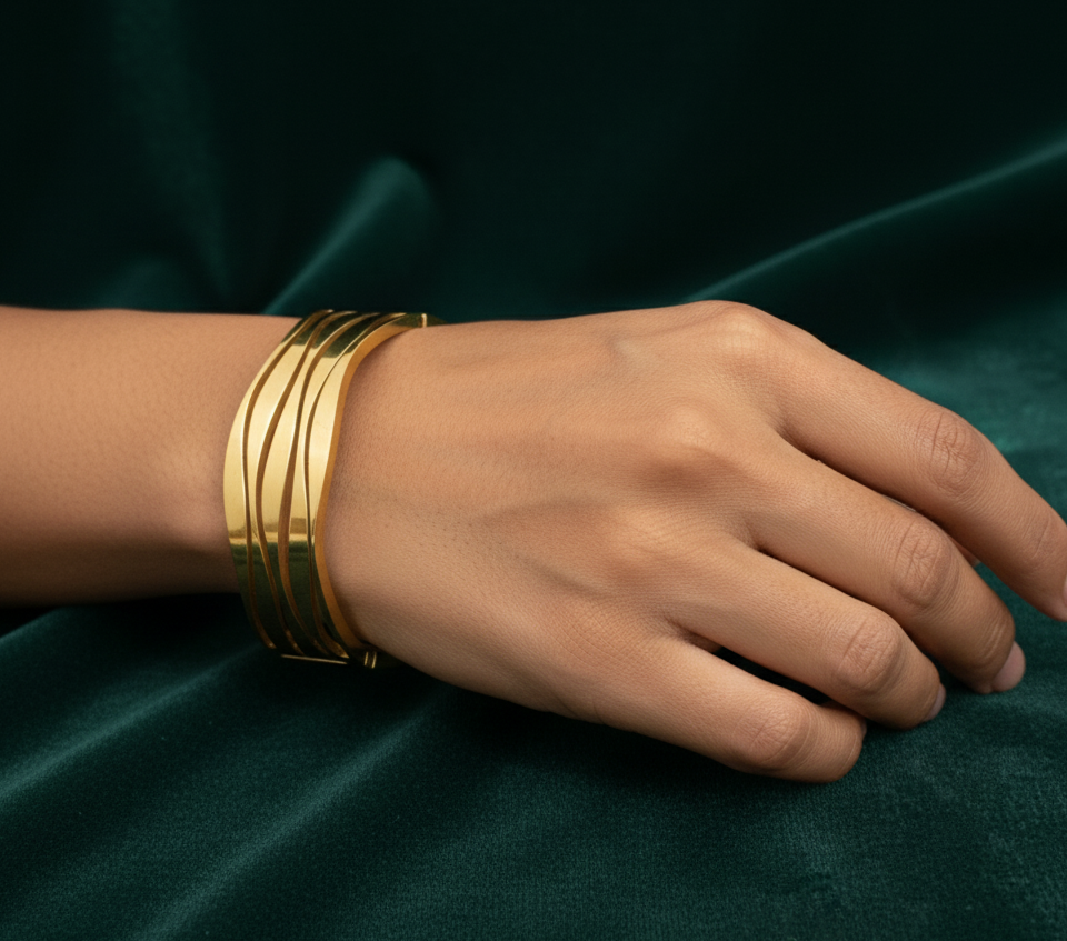 Aurora Sleek Multi-Band Gold Cuff Bracelet