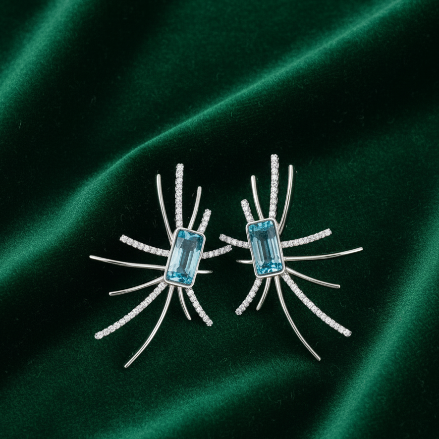 Celeste Radiance Blue Topaz & Crystal Burst Earrings