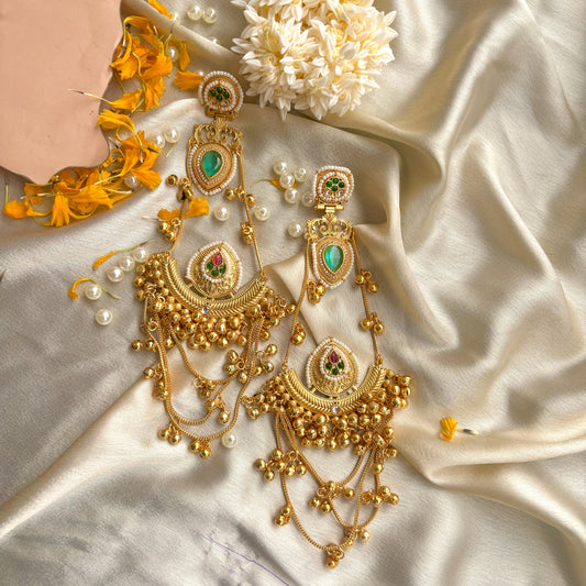 Kundan Chandbali Earrings with Gold Bead Drops