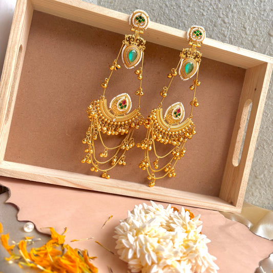 Kundan Chandbali Earrings with Gold Bead Drops