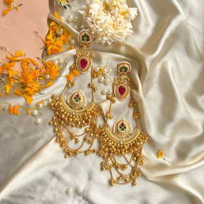 Kundan Chandbali Earrings with Gold Bead Drops