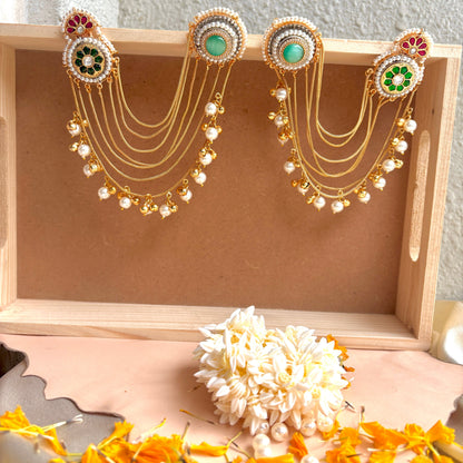 Emerald Pearl Multi-Chain Kundan Statement Earrings