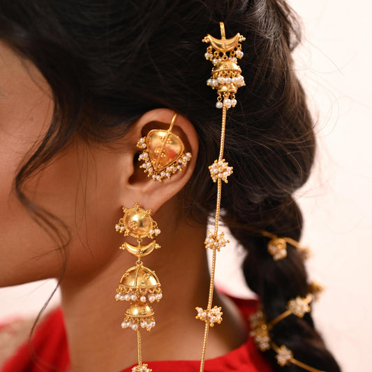 Traditional Pearl Jhumka Chain Earrings