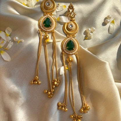 Emerald Pearl Tassel Statement Earrings