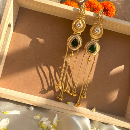 Emerald Pearl Tassel Statement Earrings