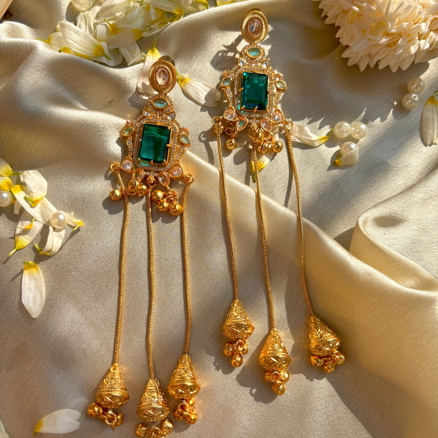 Emerald Royal Jhumka Tassel Earrings