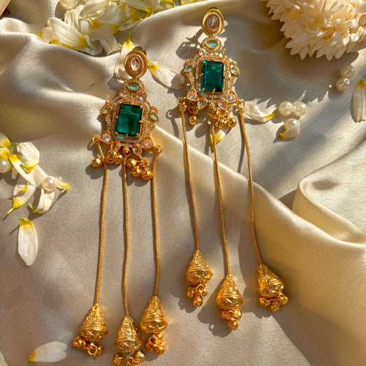 Emerald Royal Jhumka Tassel Earrings