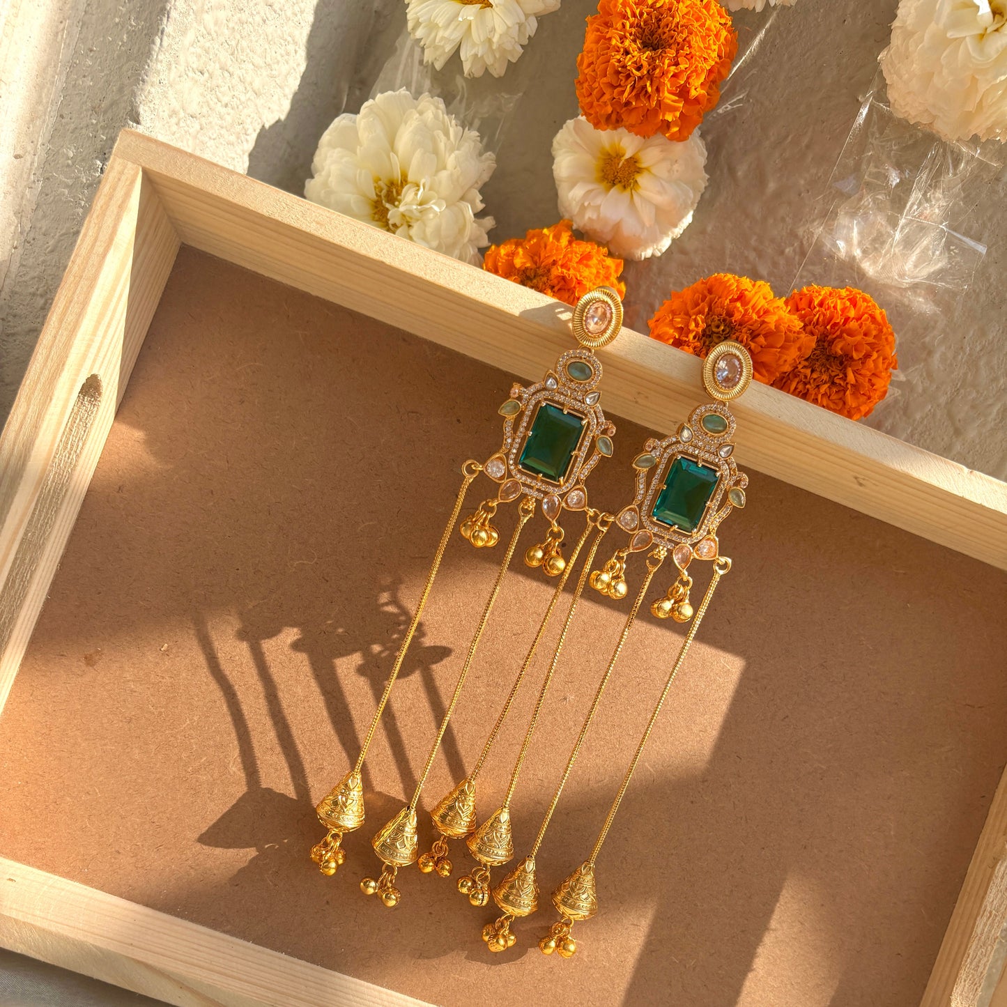 Emerald Royal Jhumka Tassel Earrings