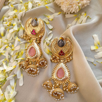 Blush Pink Pearl Jhumka Statement Earrings