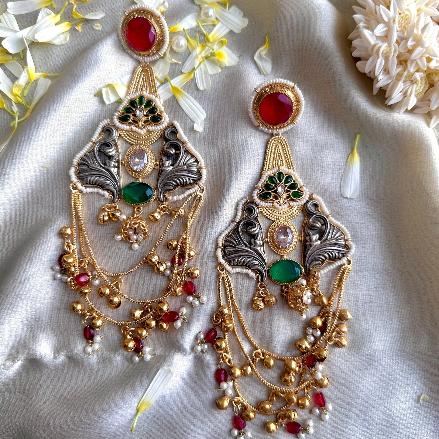 Ruby Heritage Chain Drape Statement Earrings