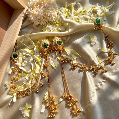 Emerald Kundan Chain Drape Statement Earrings