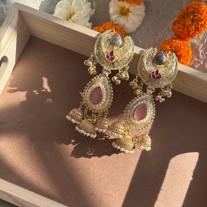 Blush Pink Pearl Jhumka Statement Earrings