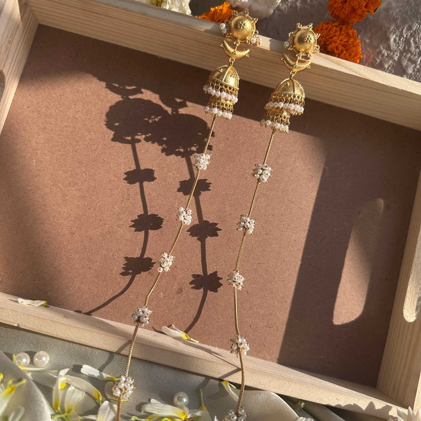 Traditional Pearl Jhumka Chain Earrings