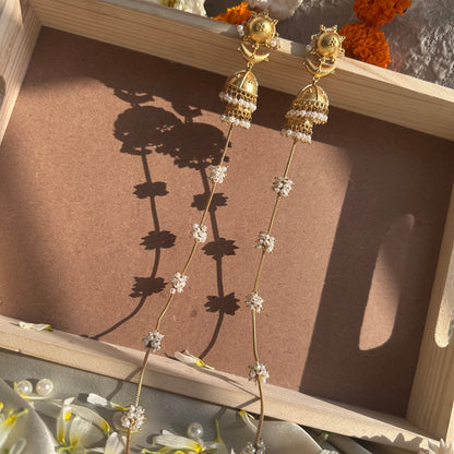 Traditional Pearl Jhumka Chain Earrings