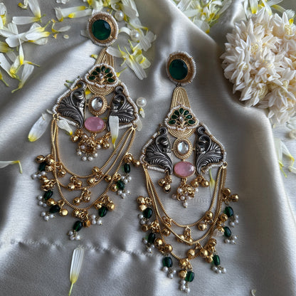 Emerald Heritage Chain Drape Statement Earrings