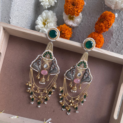 Emerald Heritage Chain Drape Statement Earrings
