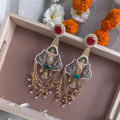 Ruby Heritage Chain Drape Statement Earrings