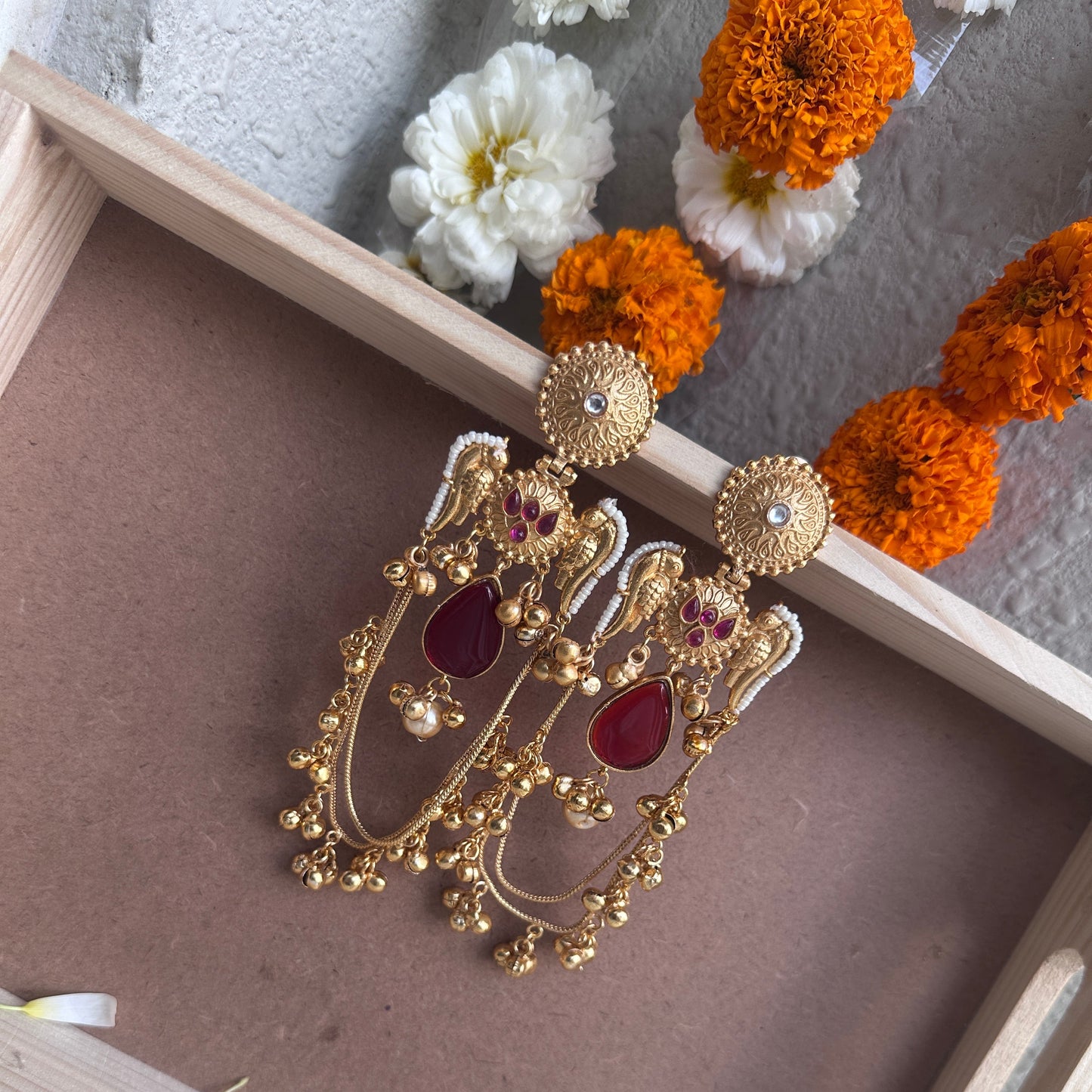 Ruby Drop Heritage Temple Earrings