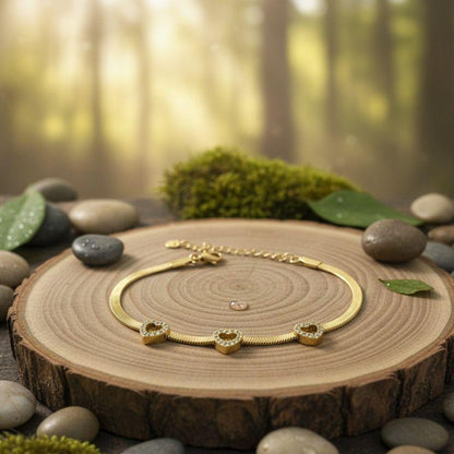 Gold Pavé Heart Charm Mesh Bracelet