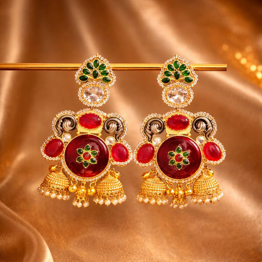 Royal Ruby & Emerald Kundan Jhumka Earrings