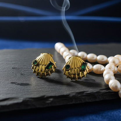 Emerald Tide Shell Earrings